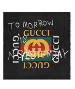 Gucci Coco Capitán logo Scarf/Shawl &quot;Tomorrow Is not Yesterday&quot; Black New - $663.80 CAD