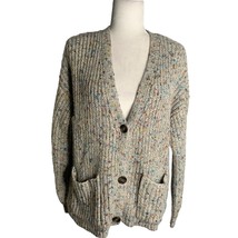 Knox Rose Heavy Knit Cardigan Sweater L Multicolored Button Up Pockets V Neck - £18.43 GBP