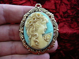 (CL20-7) Look Down Woman Blue Cameo Pin Pendant Jewelry Necklace - £28.36 GBP