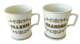 Grandpa &amp; Grandma Matching Coffee Mugs by Knobler Japan with Sweet Senti... - $33.85