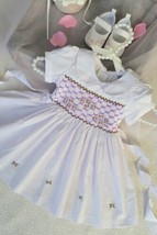 White Hand-Smocked Embroidered Baby Girl Dress. Flower Girl Dress. Easter Dress. - £31.71 GBP