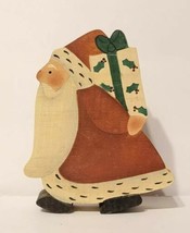 Vintage Painted Wood Santa Figure Carrying Present Behind His Back Rustic EUC - £7.89 GBP