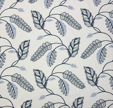 Trevi Varen Navy Blue Embroidered Leaf Vine Multiuse Fabric By The Yard 54&quot;W - £15.14 GBP