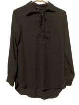 Who What Wear Lace Up Shirt Blouse Top Womens Sz XS Black Semi Sheer Long Sleeve - $14.80