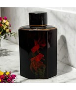 Antique Chinese Black Lacquer Tea Caddy Hand Painted Koi Fish - $51.29 CAD