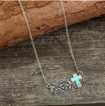 Turquoise cross flower bar necklace - $12.86