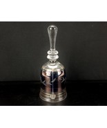 Hungarian Crystal Bell, Blue Etched to Clear Flowers &amp; Leaves, Gold Pin ... - $39.96 CAD