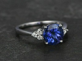 14K White Gold Plated 2 Ct Round Lab Created Sapphire Engagement Ring - £101.84 GBP