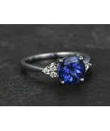14K White Gold Plated 2 Ct Round Lab Created Sapphire Engagement Ring - £61.25 GBP