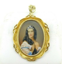 Authenticity Guarantee 
18k Hand Painted Portrait Pin / Pendant with Genuine ... - £753.61 GBP
