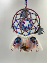 Vintage Mandala Native American Dream Catcher Made Leather Wool Southwestern - £22.30 GBP