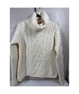 Inis Crafts Womens Turtleneck Fisherman Sweater Ivory Cable Knit Wool Ir... - $1,641.07 MXN