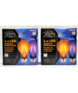 Lot of 2 Clear Glass LED Light Bulbs Orange &amp; Purple Halloween Decoratio... - £10.27 GBP