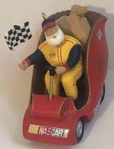 Hallmark Santa Claus Race Car NASCAR Checkered Flag Christmas Decoration XM1 - £10.24 GBP