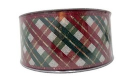 2.5&quot; Wide X 50 Yards Premium Wired Holiday Ribbon - Red, Green, Gold Plaid - £13.28 GBP