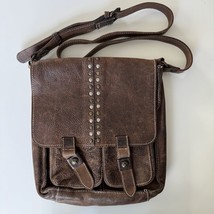 Patricia Nash Armeno Brown Tan Leather Studded Crossbody Messenger Bag - £42.48 GBP