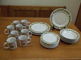Pine Cones Stoneware Dish Set ~ 28 Piece Set ~ Plates Bowls Cups - $80.10