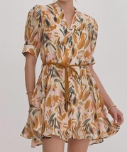 Entro leaf print dress in Beige - $45.00