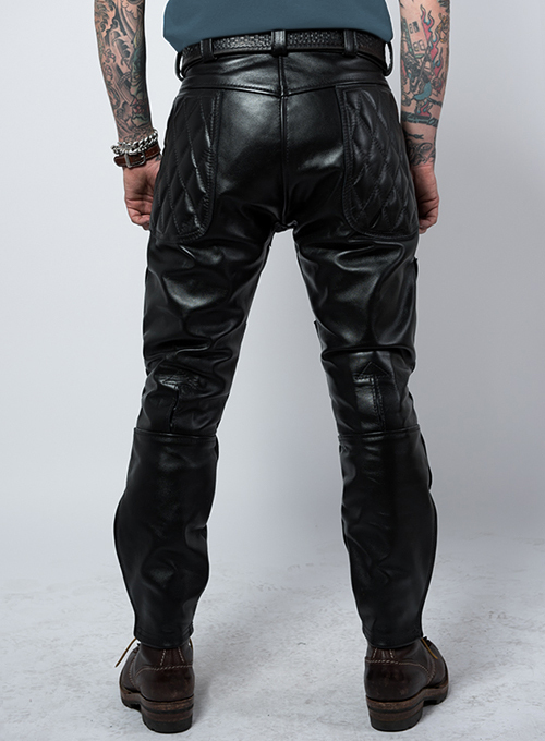 Vintage Sports Rider Leather Pants Black Colour Mono ectric, Men Wasit Belted