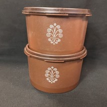 Vintage Tupperware Brown Servalier Canister Brown 1298-13 &amp; Brown Seal 810-32 X2 - £13.73 GBP