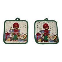 Set of 2 Vintage Christmas Fabric Pot Holder Teddy Bear Toy Soldier w/ O... - $28.04