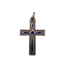 Vintage Sterling Hallmarked 925 Handcraft Blue Enamel Cross Religious Pe... - £42.12 GBP