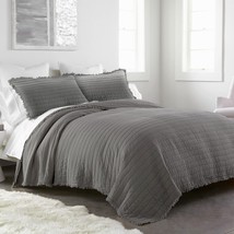 New Cozy Chic Boho Stone Washed Cotton Rag 3-PC Quilt Set Gray By Donna Sharp - £134.49 GBP+