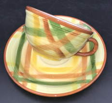 VTG Vernonware Homespun Coffee Tea Cup &amp; Saucer Hand Painted - $9.49