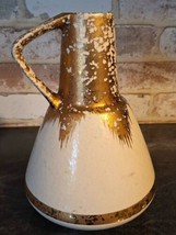 Vintage Pottery Cream Colored Gold Drip Glaze Pitcher Vase 9&quot;T Made In G... - £22.64 GBP