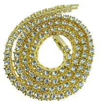 Mens Yellow Gold Plated Silver 4.5mm Round Simulated Diamond Tennis Necklace 30&quot; - £657.14 GBP