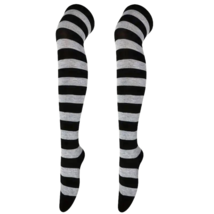 Striped Patterned Socks (Thigh High) Light Gray and Black - £4.65 GBP