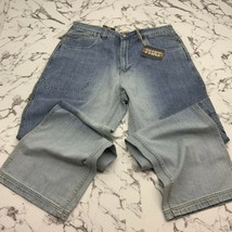 Men&#39;s Phat Farm Streetwear Med. Blue Sandblast Wide Leg Denim Pants - £93.87 GBP