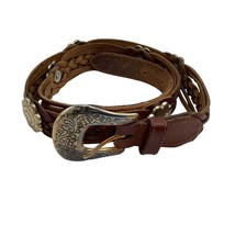 Fossil Leather Belt Women’s Small Braided BT9144 41&quot; Long 1 1/4&quot; Wide Studded - £15.80 GBP