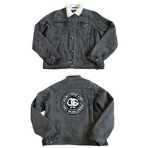 Obey Women’s Sherpa Trucker Jean Jacket Sz S Black Denim Back Patch Faux... - $24.70