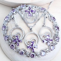 Purple Zirconia Silver 925 Bridal Jewelry Sets For Women Costume Jewellery Brace - £22.24 GBP