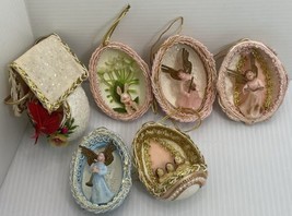 Vintage Lot of 6 Handmade Egg Shell Angel Diorama Christmas Ornaments Bunny Bird - £16.62 GBP