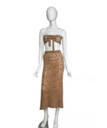 Lilyful Knit Skirt Set Size Small Taupe Open Knit Tube Tube Midi Skirt NEW - $28.74