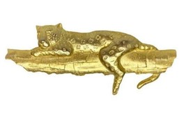 1988 JJ Jonette Brooch Pin Gold Panther Leopard Laying on Branch 3.5&quot; Long - £15.62 GBP