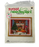 Sunset Needlepoint Christmas Eve Fireplace Tree Gifts Cat 1978 Rienstra ... - £30.24 GBP