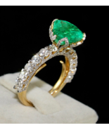 Certified Natural Colombian Emerald Heart Cut Diamond 18K Gold Cocktail ... - €13.110,22 EUR
