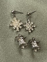 Vintage Lot of Small Clear Rhinestone Encrusted Silvertone Christmas Bells &amp; Sno - £10.35 GBP