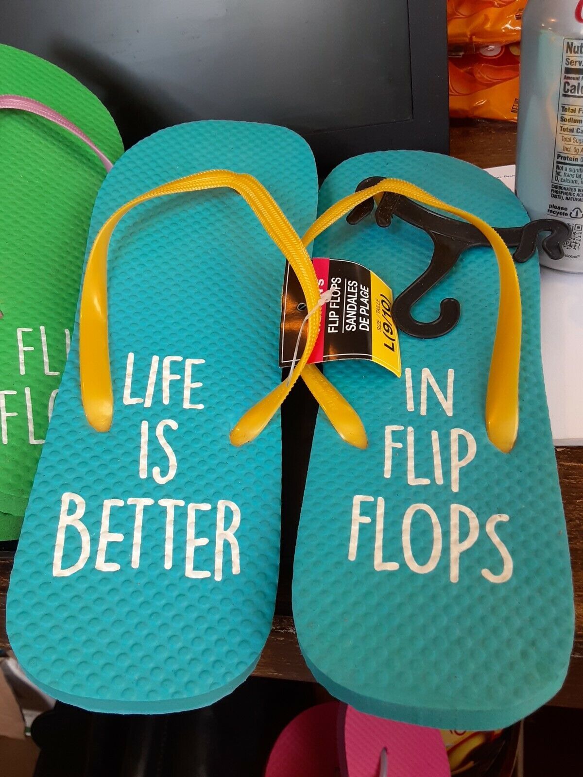 New Tropical Women Pool Casual Flip Flops LIFE IS BETTER Blue Beach Sand... - $3.96