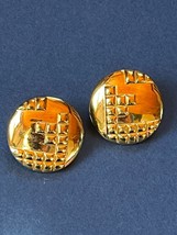 Monet Signed Goldtone Round Disks w Tetris Like Square Overlays Post Earrings fo - $13.09