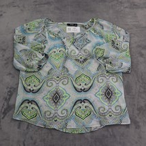 Ana Shirt Womens S Multicolor Geometric Chiffon VNeck Pullover Sheer Blouse - £20.23 GBP
