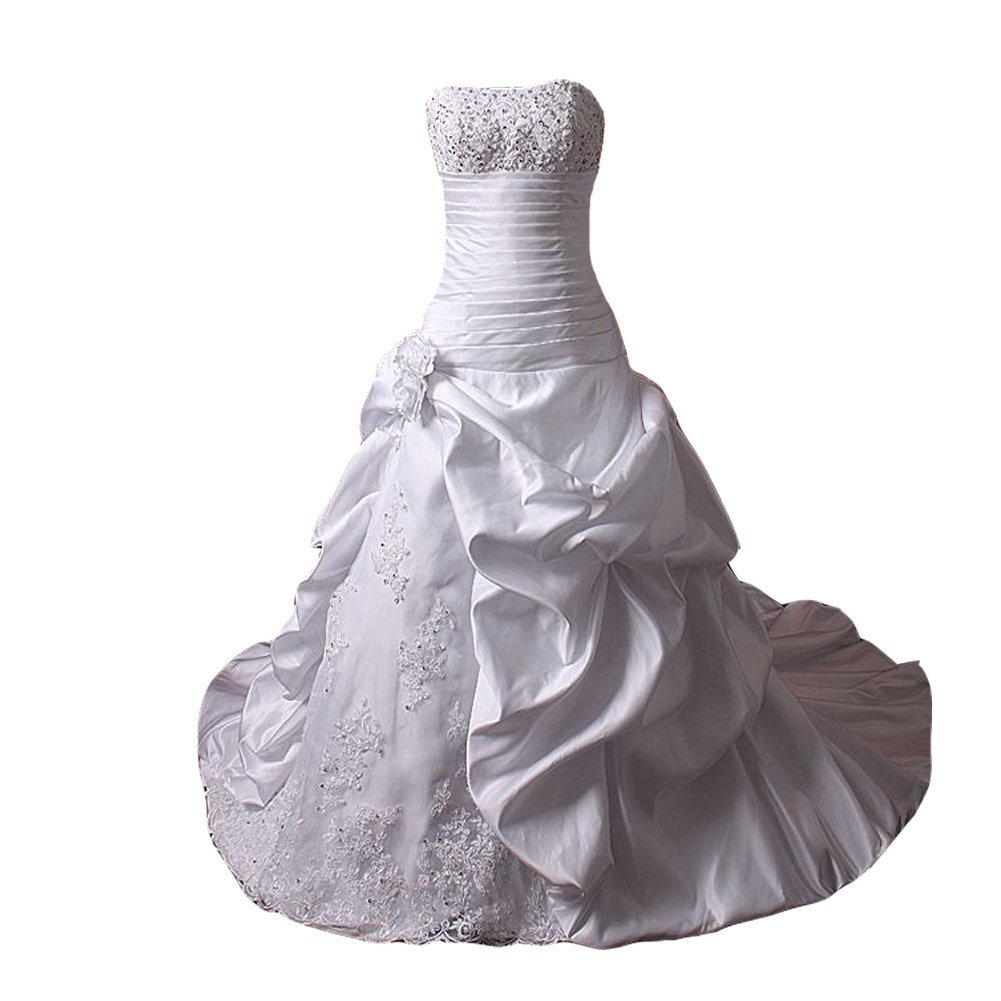 Kivary Women's White Satin Floral Strapless Pick Up Lace Appliques Garden Church