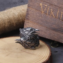 Never Fade Stainless Steel Men&#39;s Ring Raven Defend Odin Scandinavian Charm Gifts - £14.34 GBP