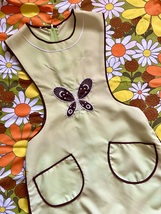 Vintage 60s Mid Century Green Brown Butterfly Polyester Smock Zip Up Apron - £18.03 GBP