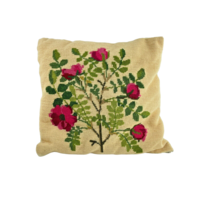 Finished Cross Stitch Decorative Pillow Rose Bush with Pink Roses 13 x 1... - $24.04