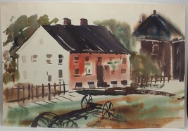 Peinture Aquarelle Vintage Maisons Dans La Rue Environ 1959-1960 - $171.46