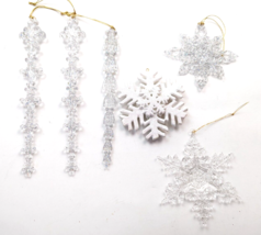 Christmas Tree Ornaments Snowflakes &amp; Icicles LOT OF 6 - £7.84 GBP